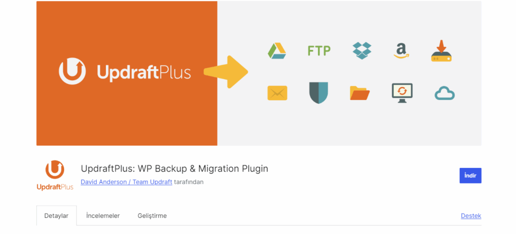 UpdraftPlus WordPress Yedek Alma Eklentisi