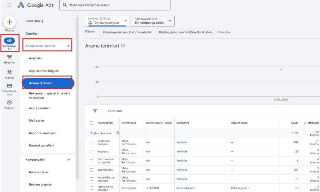 Google Ads Arama Terimleri